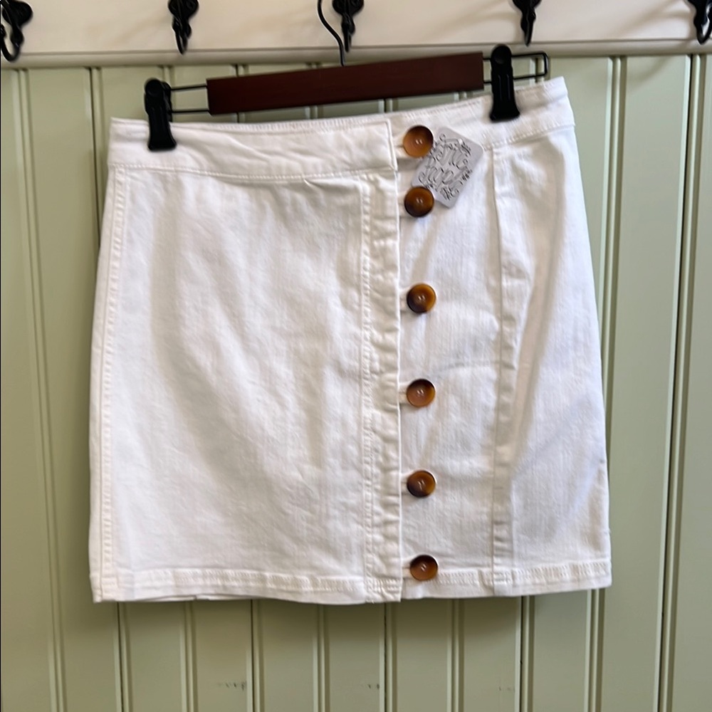 Free People NWT White Button-Front Skirt, Size 12